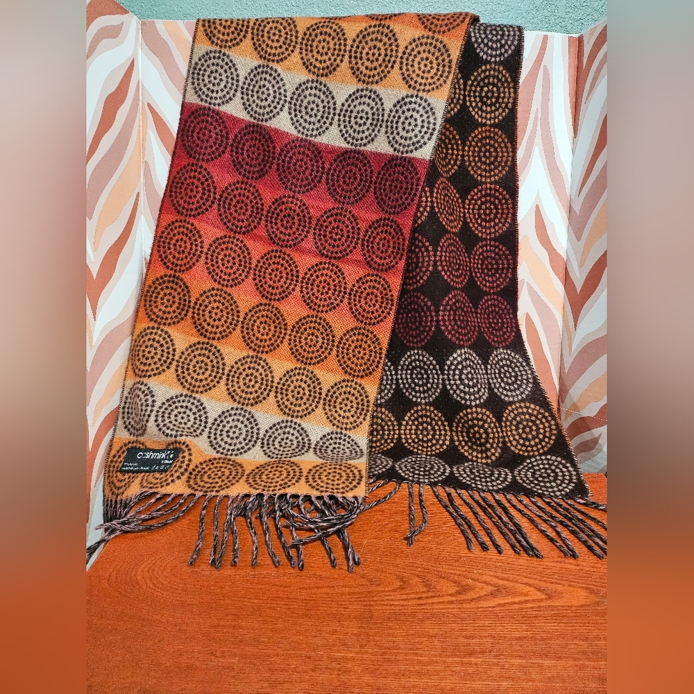 V. FRAAS Cashmink Scarf with Orange and Brown Circles